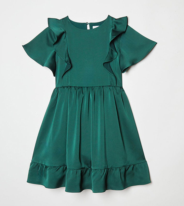 Buy Coast Ruffle Detail Short Sleeves Dress In Green | 6thstreet UAE