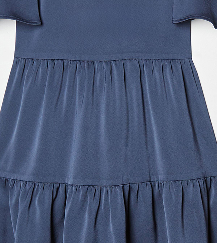 Solid Flared Sleeves Tiered Dress