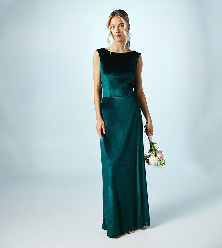 Teen Coast Cowl Back Velvet Bridesmaids Maxi Dress