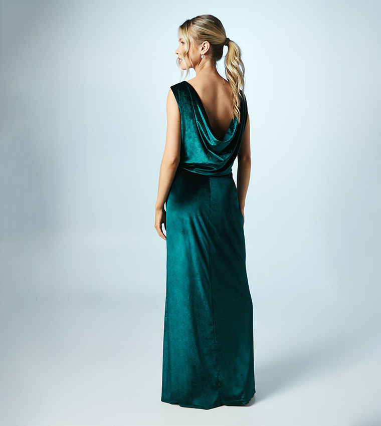 Teen Coast Cowl Back Velvet Bridesmaids Maxi Dress