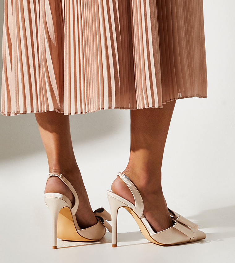 Wide Fit Tamara Satin Bow Slingback Stiletto Pumps