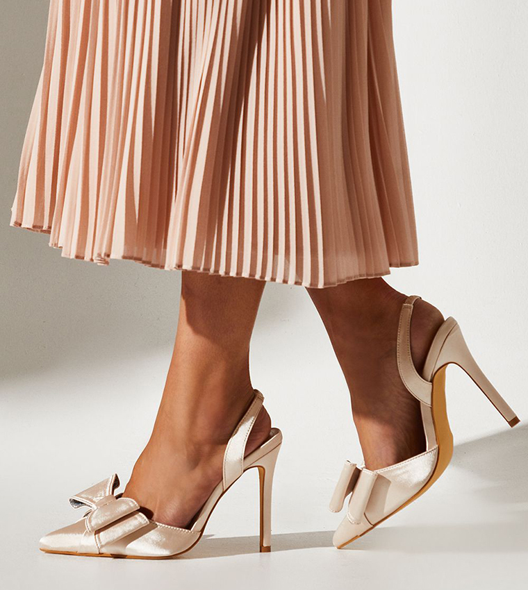 Wide Fit Tamara Satin Bow Slingback Stiletto Pumps