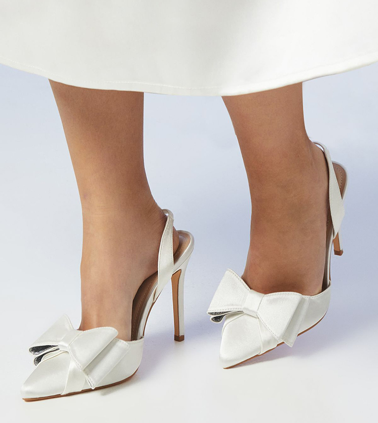 Bridal Tamara Satin Bow Sling Back Stiletto Pumps