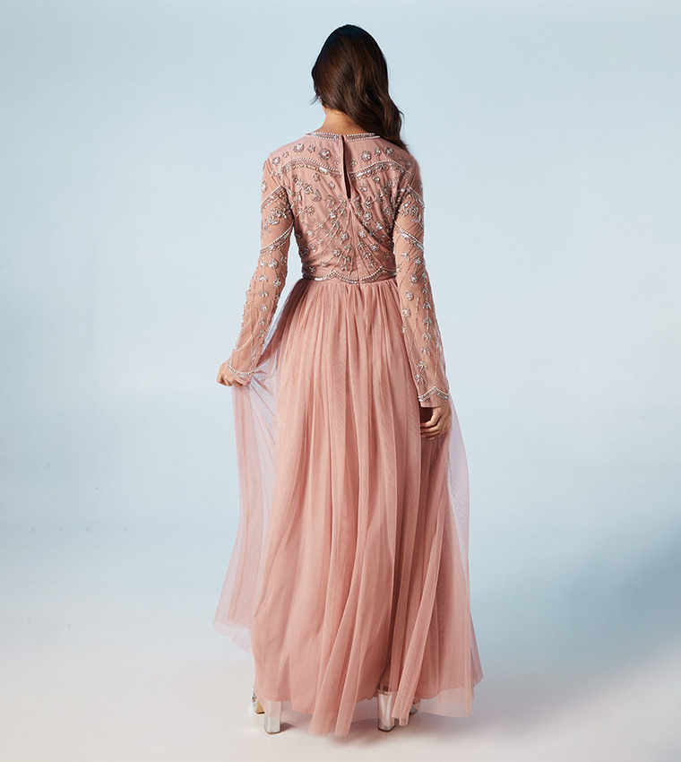 Embellished Mesh Two In One Bridesmaid Maxi Dress