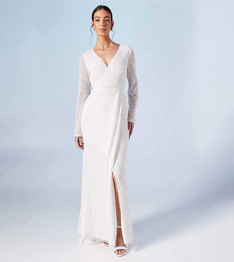 فستان سهرة ماكسي بأكمام طويلة 