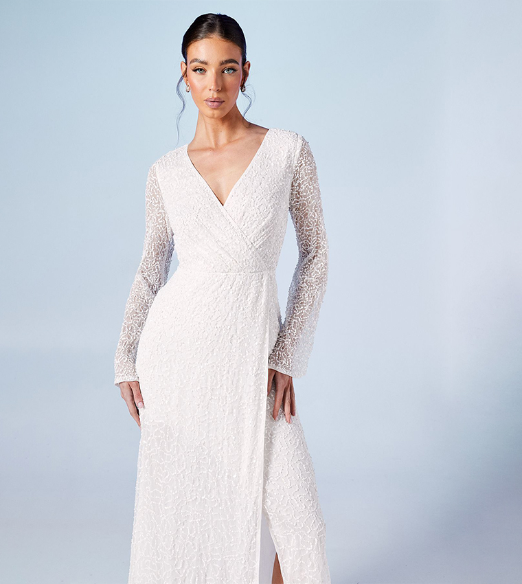 فستان سهرة ماكسي بأكمام طويلة 