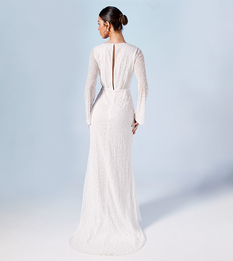 فستان سهرة ماكسي بأكمام طويلة 