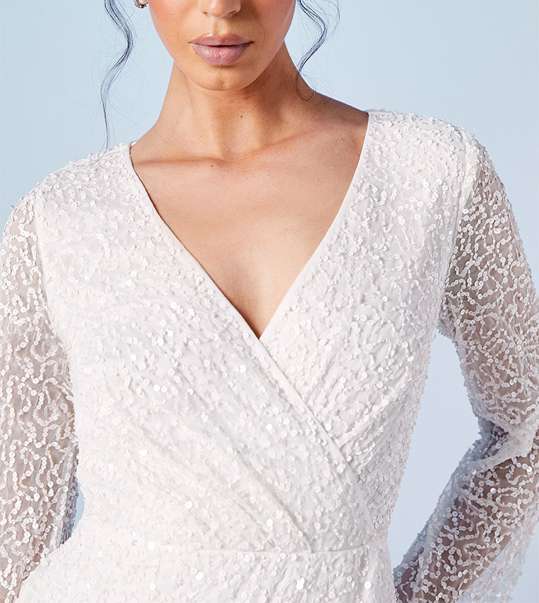 فستان سهرة ماكسي بأكمام طويلة 