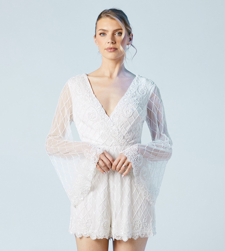 Buy Coast Tie Back Scallop Edge Embellished Bridal Playsuit In