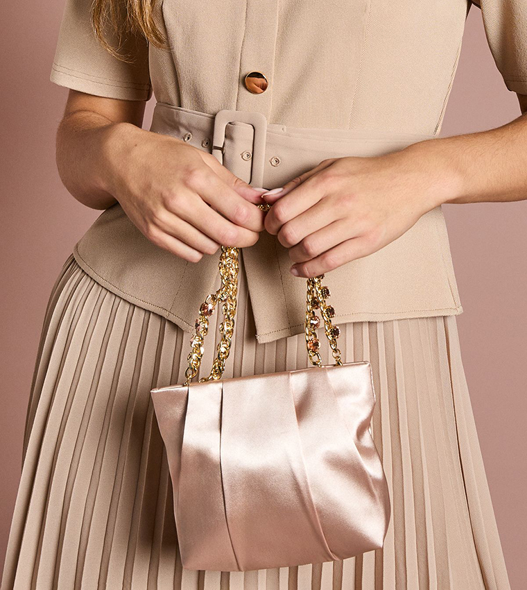 Jeweled Handle Satin Mini Bag