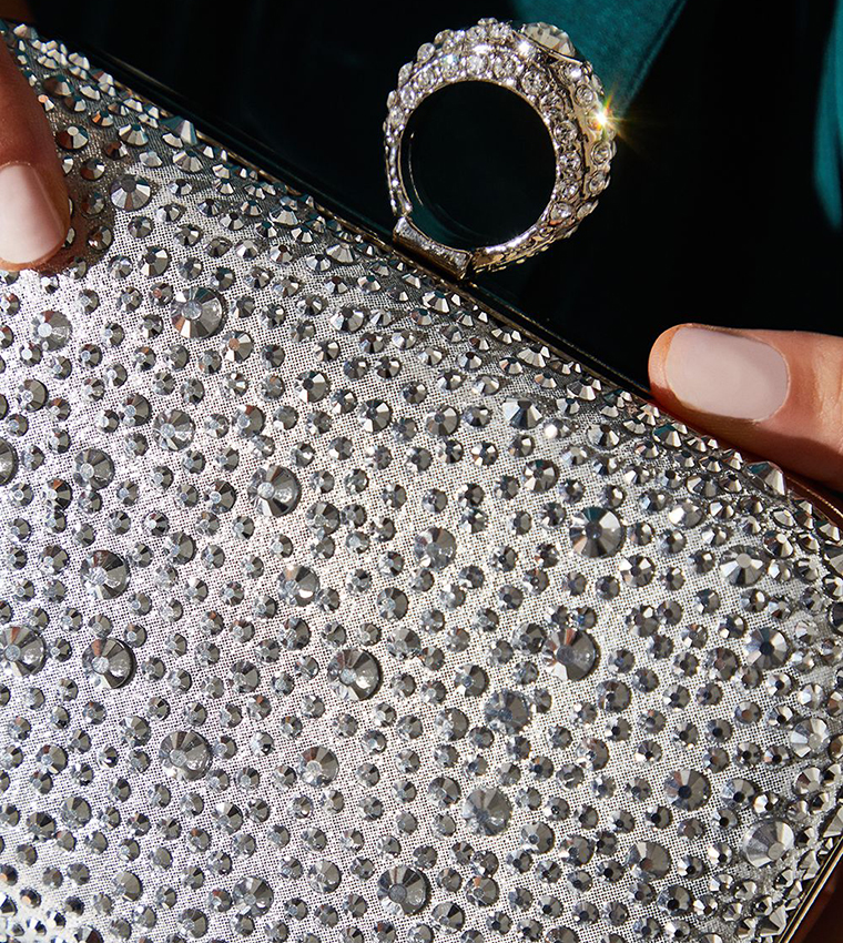 Satin Embellished Hard Clutch Bag