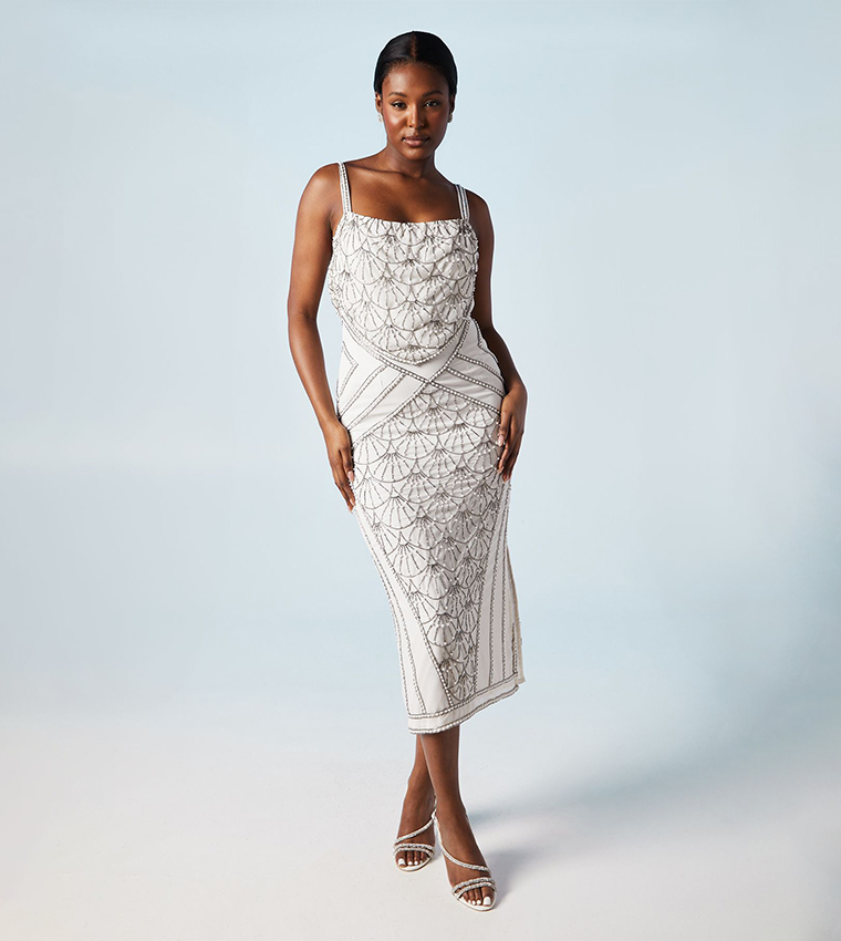 Buy Coast Art Deco Scallop Cowl Back Midi Party Dress In White | 6thStreet  UAE