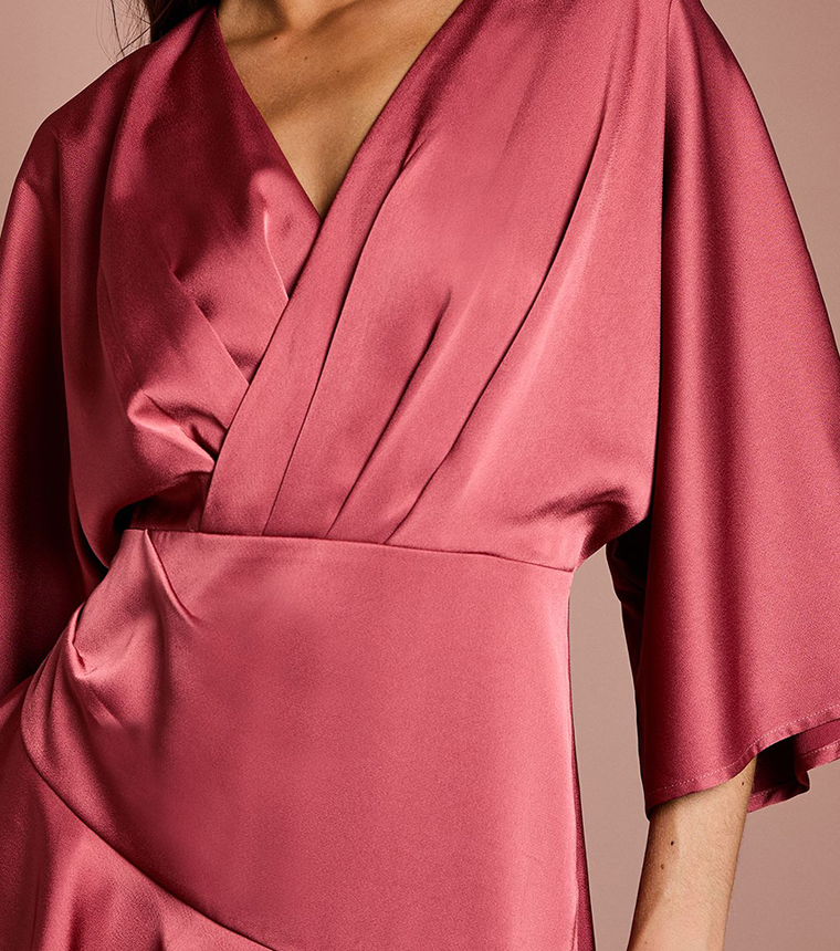Ruffled Satin Wrap Midaxi Dress