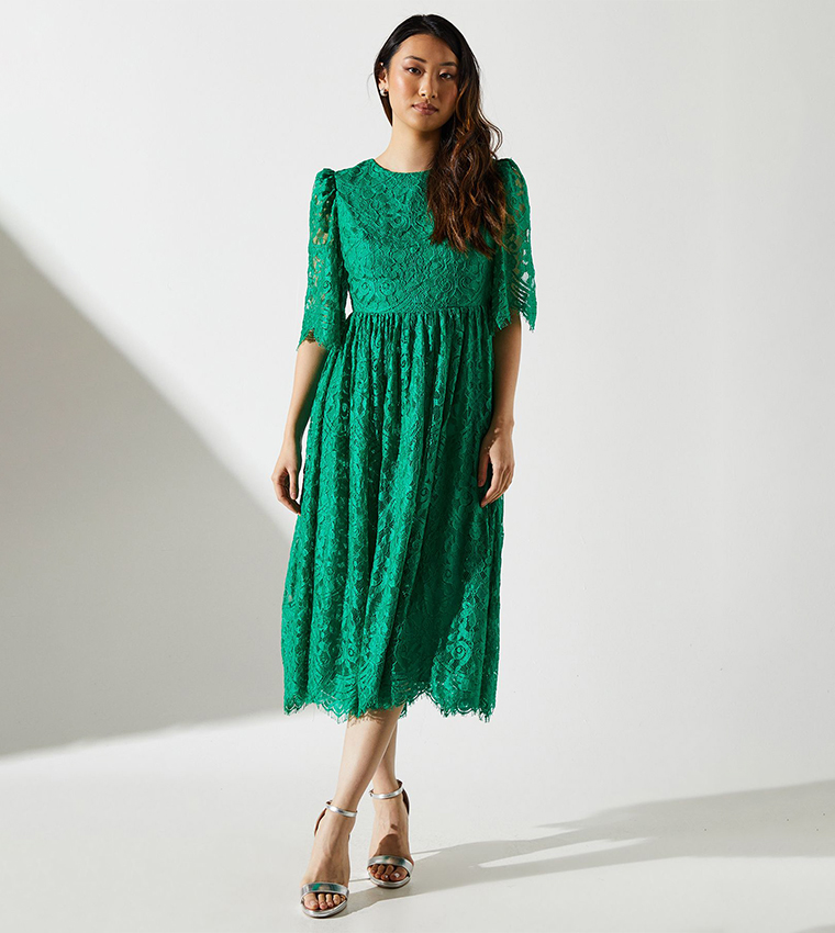 Buy Coast Lace Short Sleeves Midi Dress In Green | 6thstreet Qatar Buy Coast Lace Short Sleeves Midi Dress In Green | 6thstreet Qatar