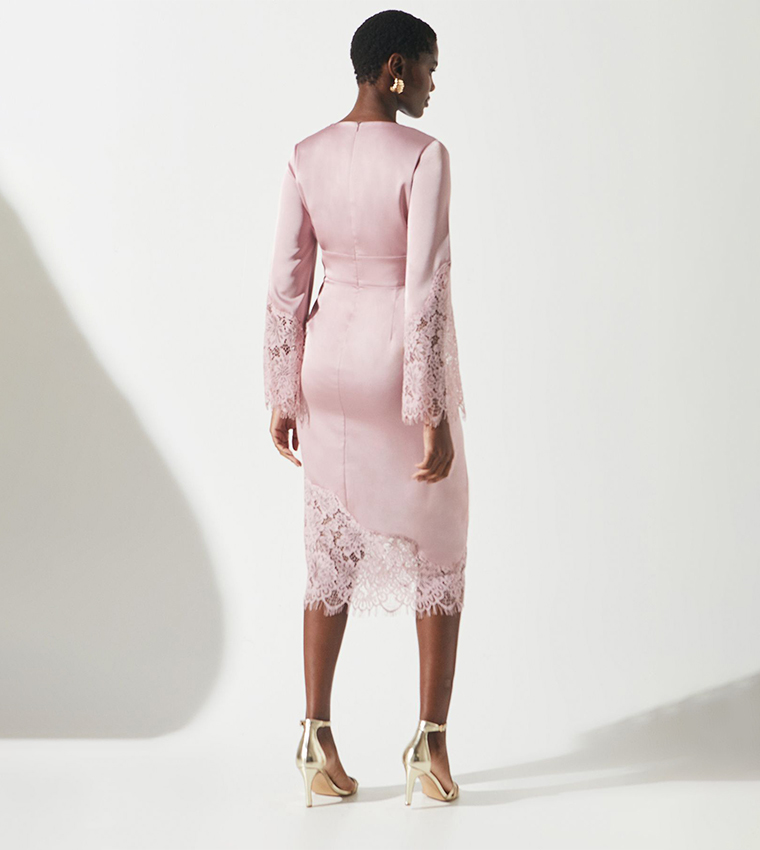 chinese dress ladies EAST COAST BELLA Mother Of The Bride Dress Chiffon Lace Pink Midi V Ne   East Coast Bella Boutique