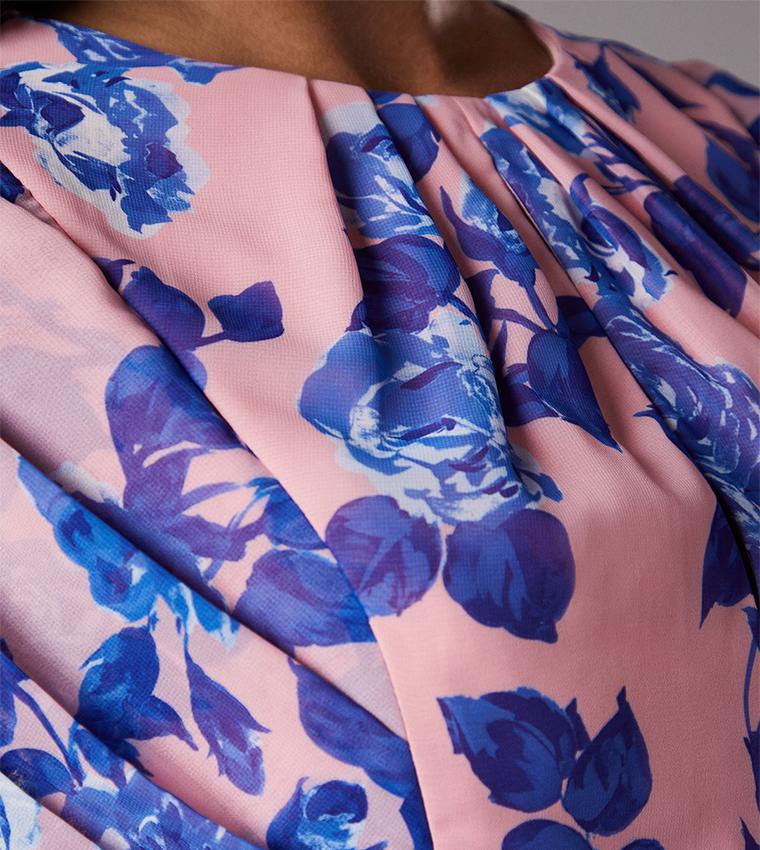 Floral Print Cap Sleeves Chiffon Midi Dress
