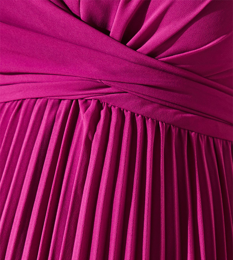 Pleated Wrap Front Midi Dress