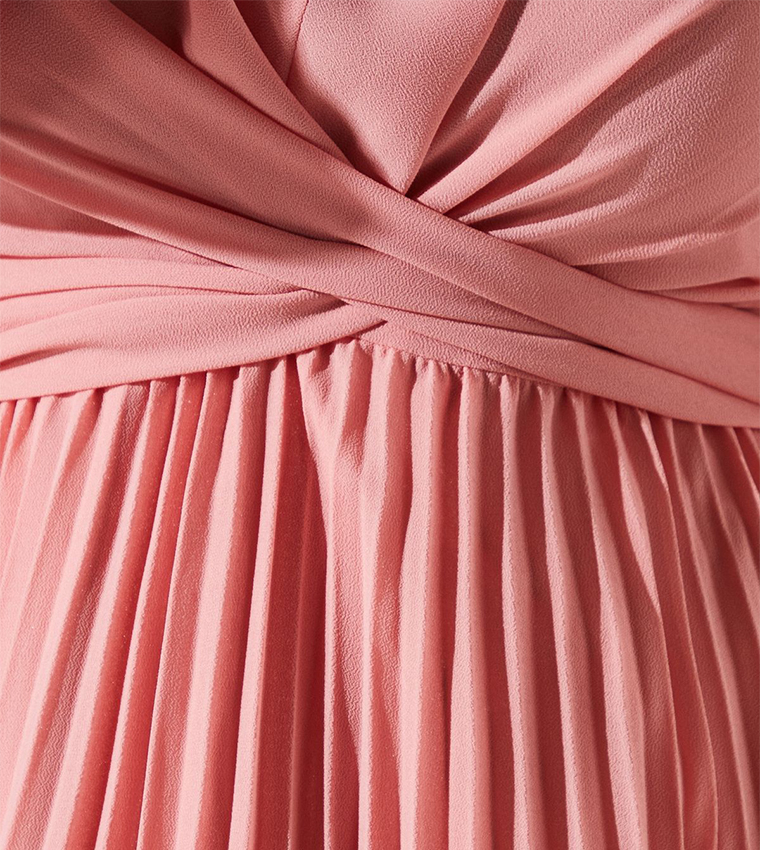 Pleated Wrap Front Midi Dress