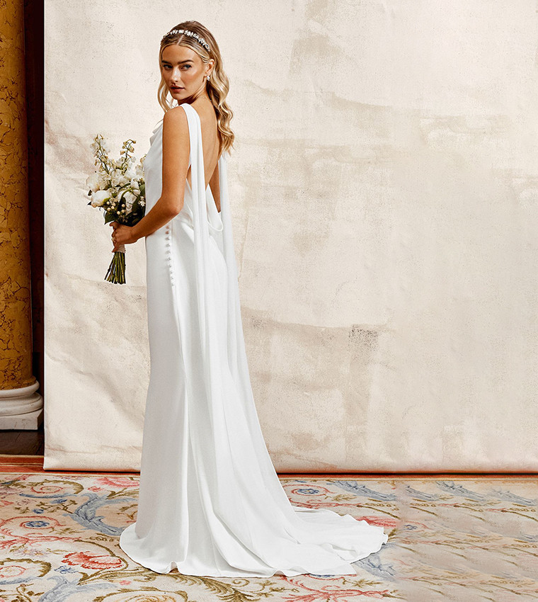 Chiffon Cowl Back Detail Wedding Dress
