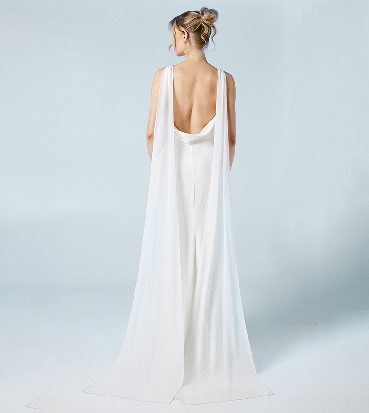 Chiffon Cowl Back Detail Wedding Dress