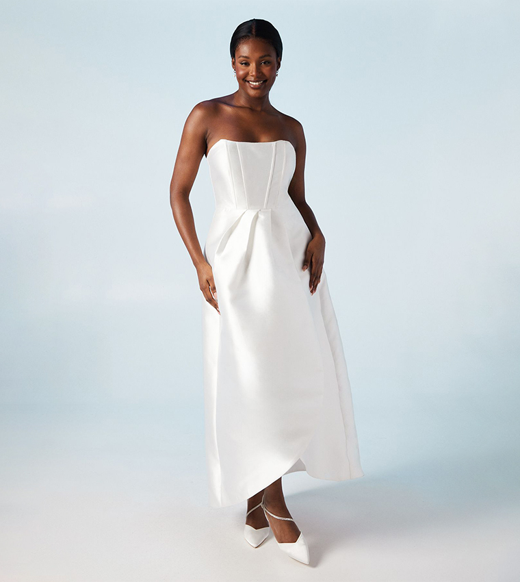 Corset Detail Twill Maxi Wedding Dress