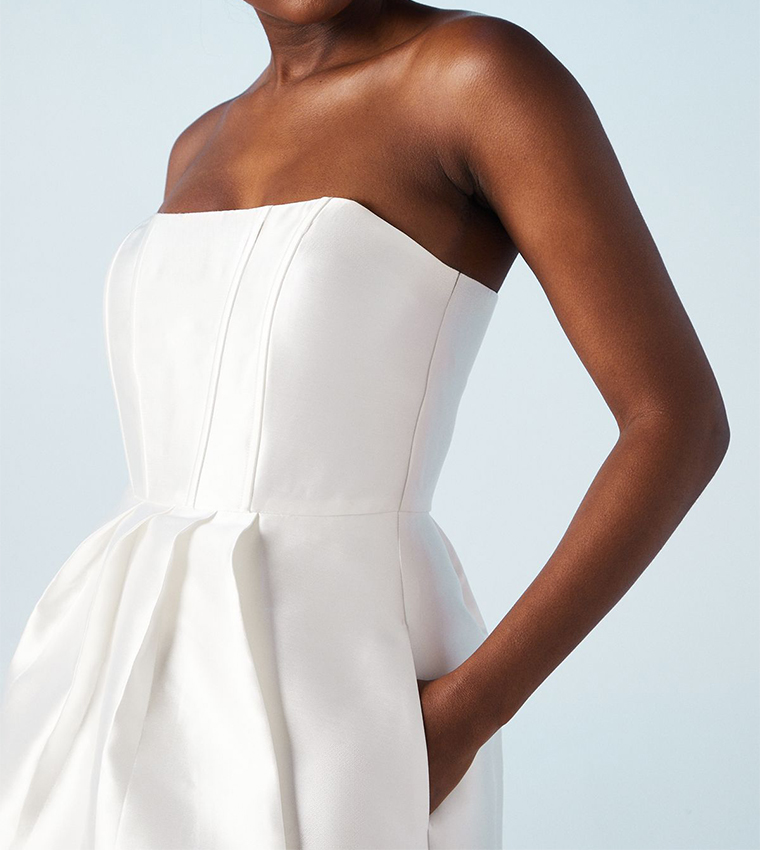 Corset Detail Twill Maxi Wedding Dress