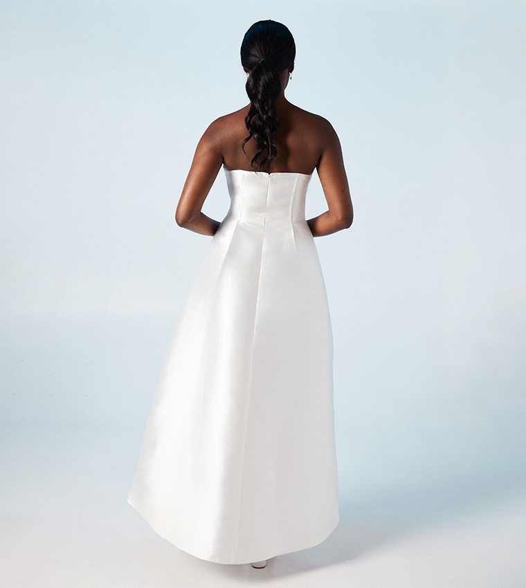 Corset Detail Twill Maxi Wedding Dress