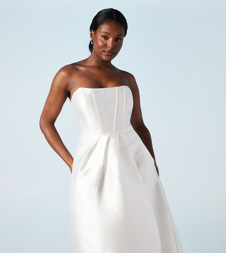 Corset Detail Twill Maxi Wedding Dress