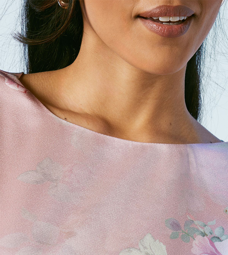 Trailing Blossom Printed Satin Cowl Back Bridesmaids Maxi Dress