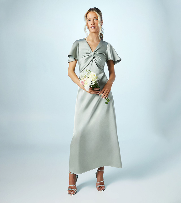 Teen Twist Front Short Sleeves Bridesmaids Maxi Dress