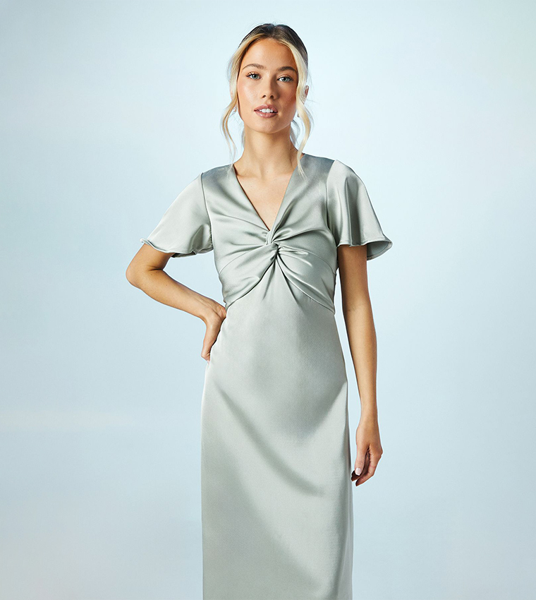 Teen Twist Front Short Sleeves Bridesmaids Maxi Dress