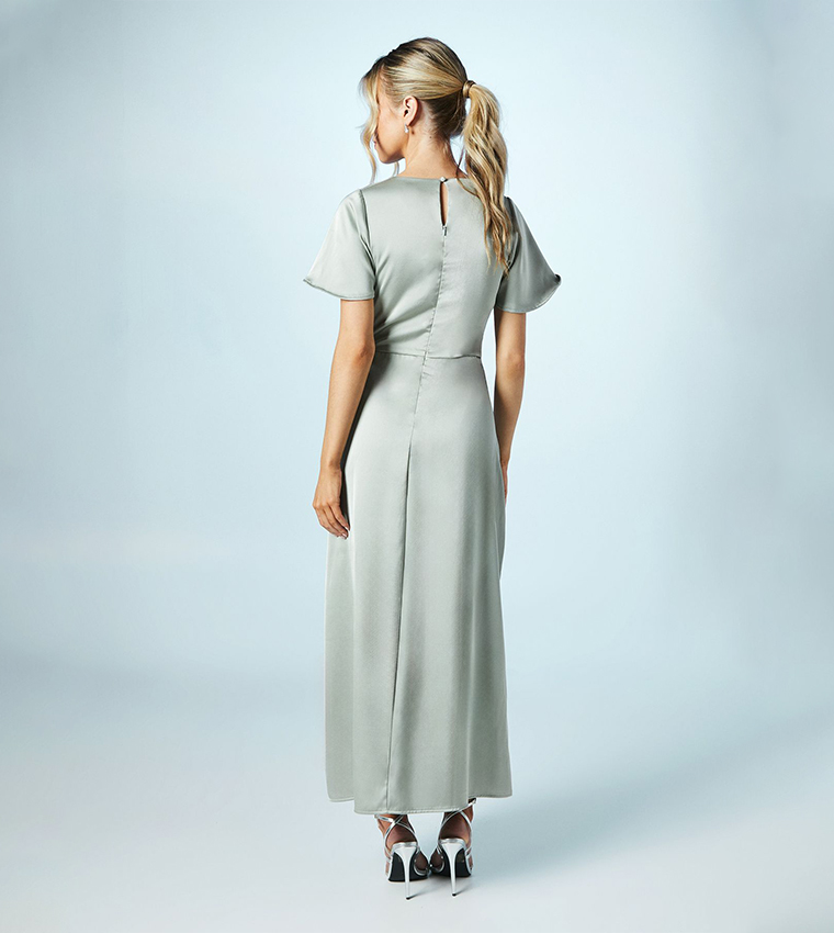 Teen Twist Front Short Sleeves Bridesmaids Maxi Dress