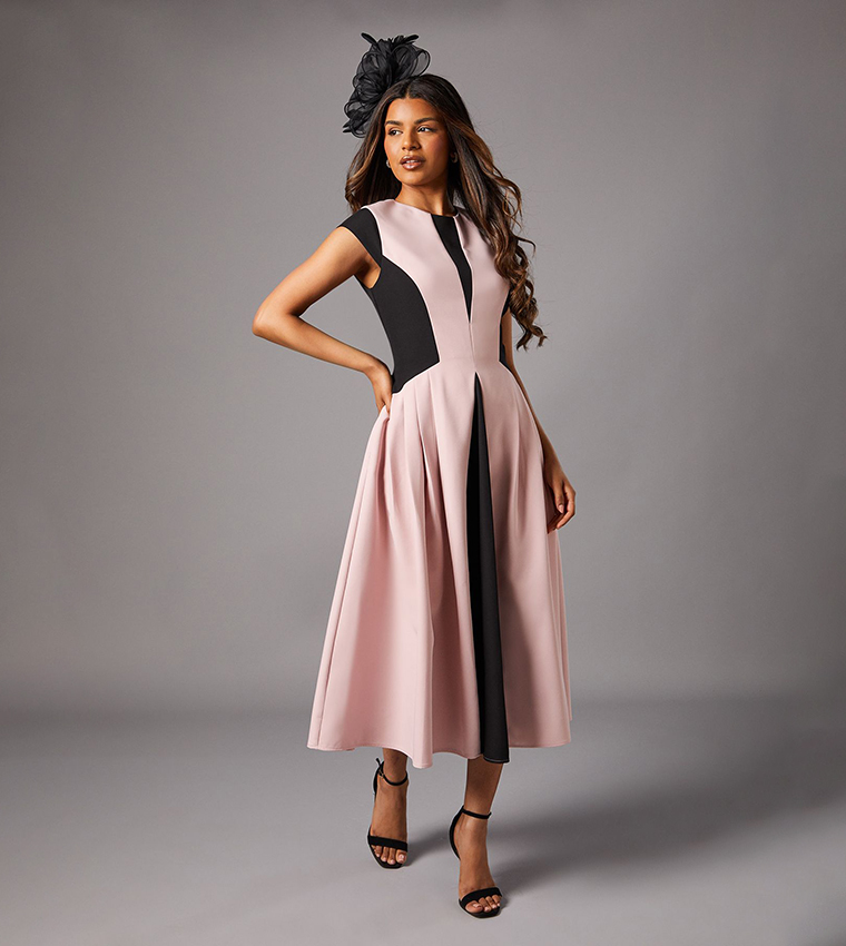 Petite Crepe Color Block Midi Dress