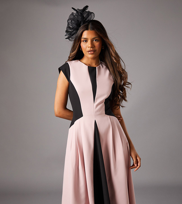 Petite Crepe Color Block Midi Dress