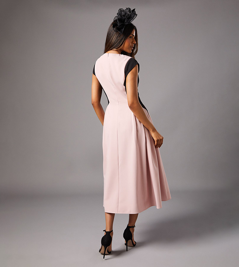 Petite Crepe Color Block Midi Dress