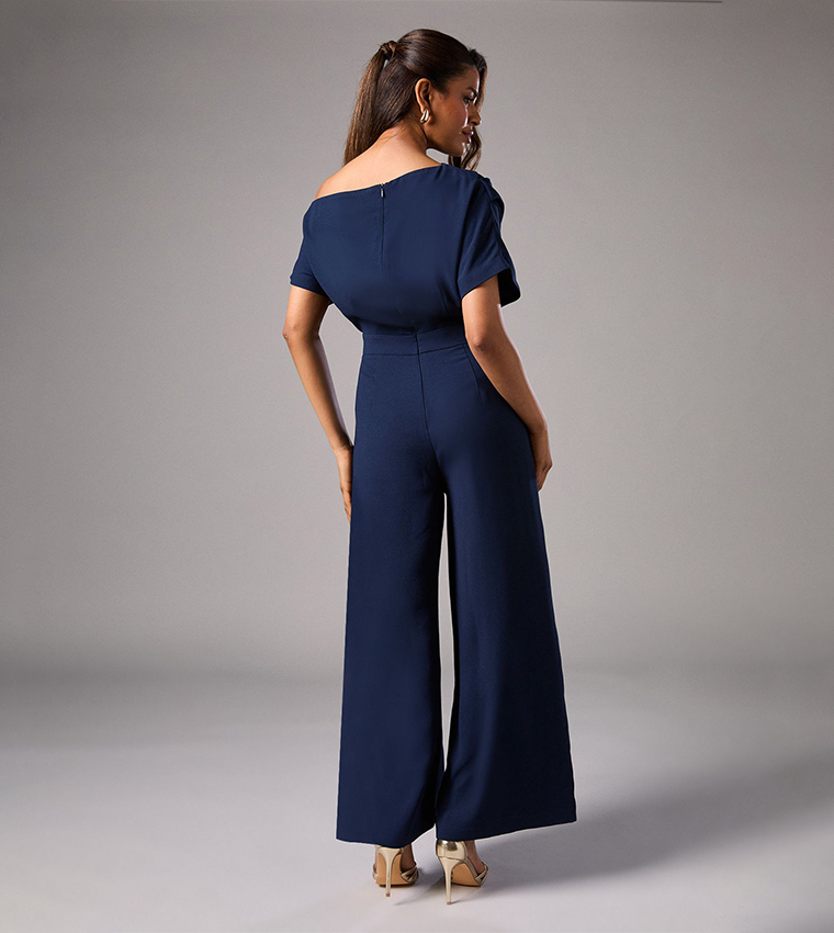 Buy Coast Petite Pleated Off The Shoulder Jumpsuit In Navy