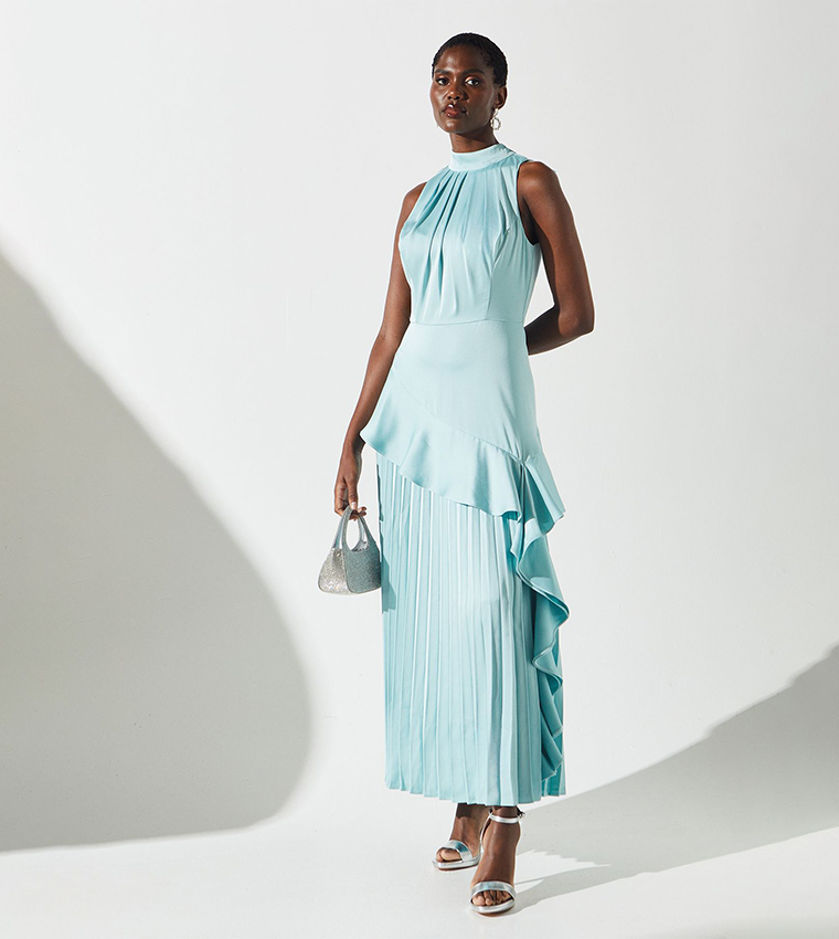 coast mint green dress Magda Mint Green Deep V Neck Halter A-line Midi Dress main image 1