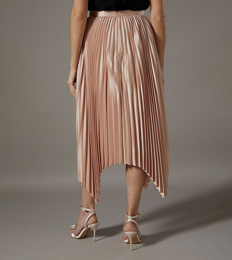 Pleated Satin Midi Skirt