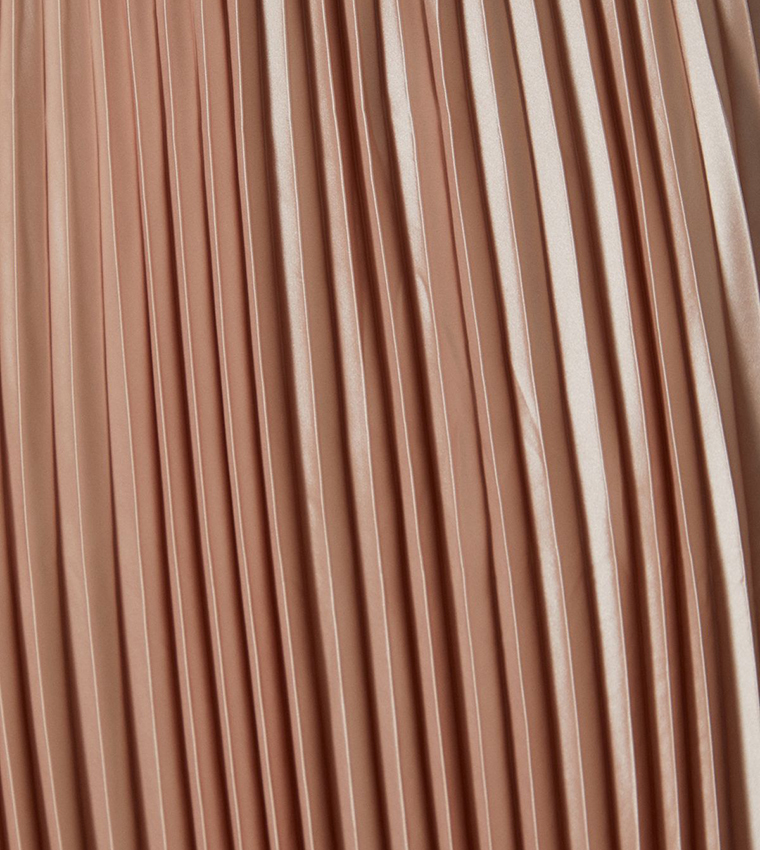 Pleated Satin Midi Skirt