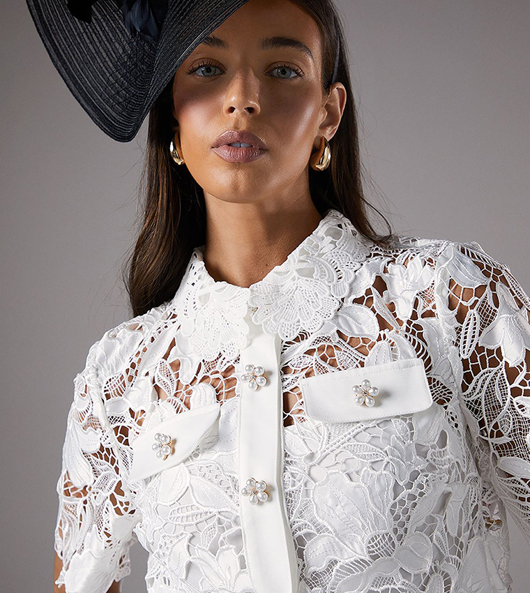 Pearl Button Detail Lace Shirt