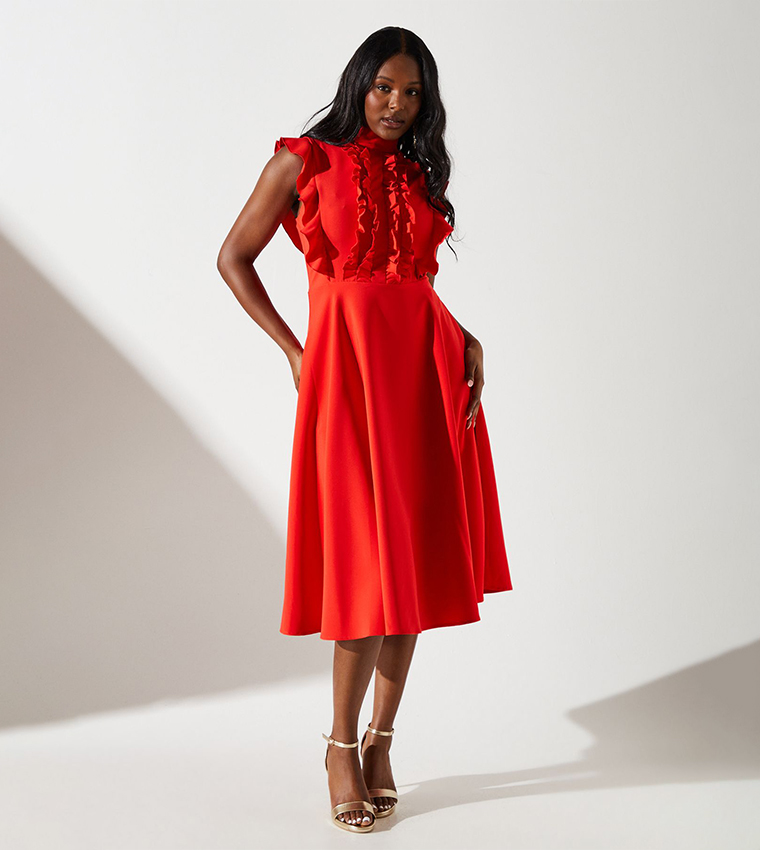 Ruffle Sleeveless Midi Dress