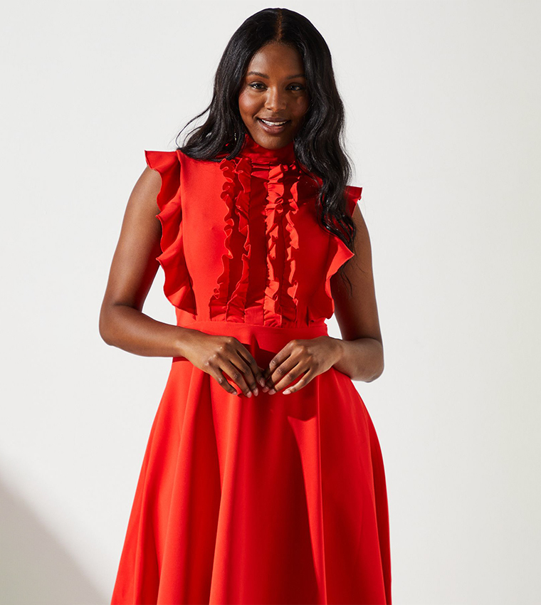 Ruffle Sleeveless Midi Dress