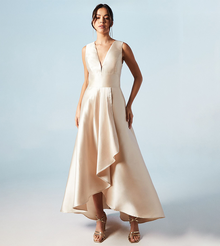 Plunge Waterfall Bridesmaids Maxi Dress