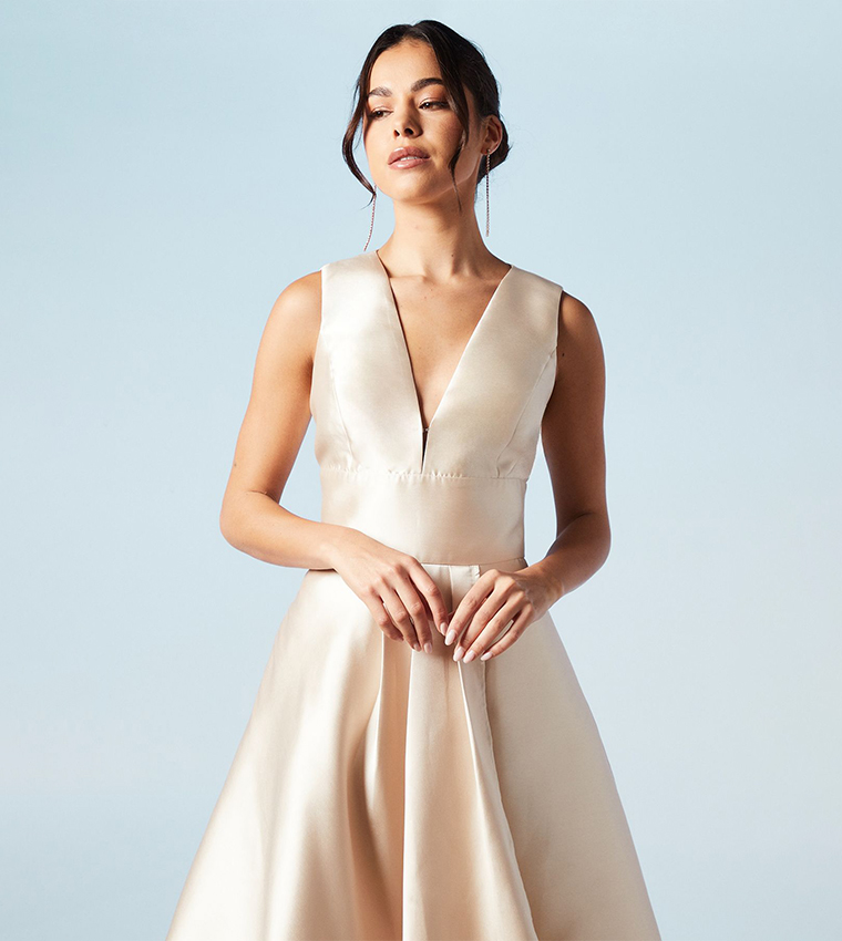 Plunge Waterfall Bridesmaids Maxi Dress