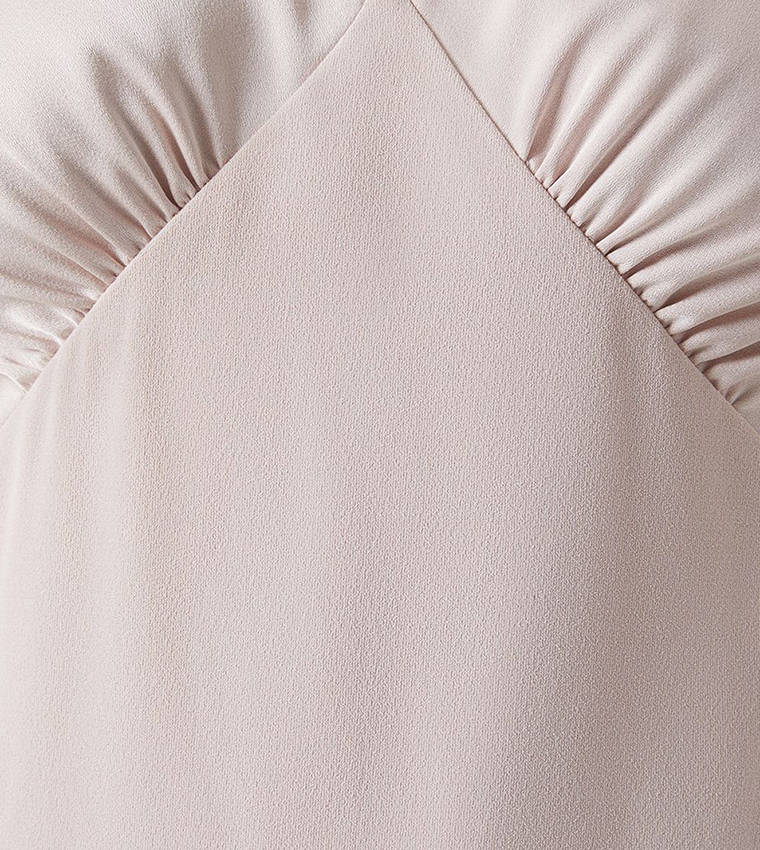 Honored V-Neck Short Sleeves Satin Maxi Bridesmaid Dress