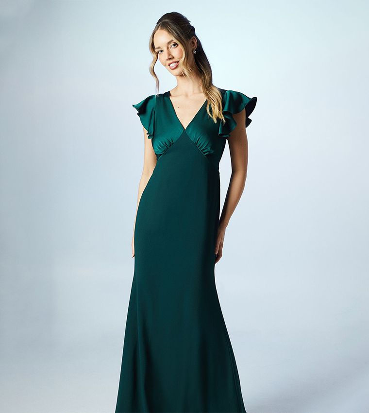 Solid V-Neck Satin Bridesmaids Maxi Dress