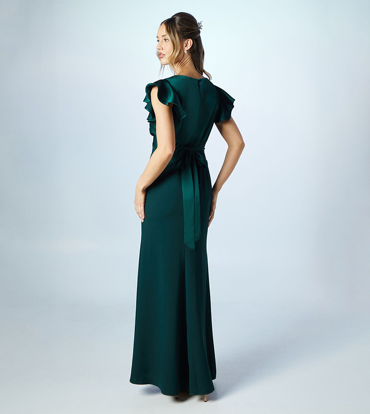 Solid V-Neck Satin Bridesmaids Maxi Dress