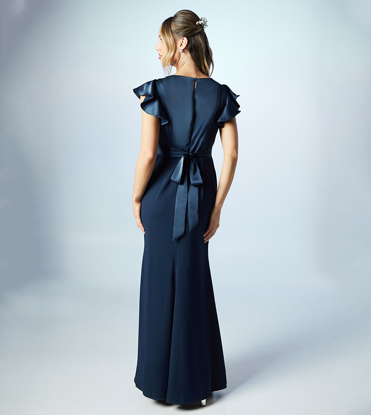Solid V-Neck Satin Bridesmaids Maxi Dress
