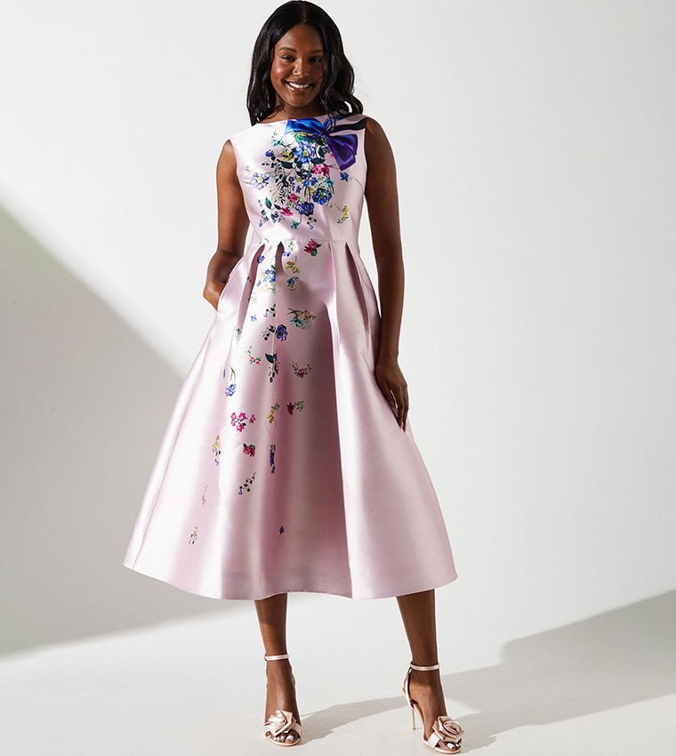 Printed Twill Midi Dress