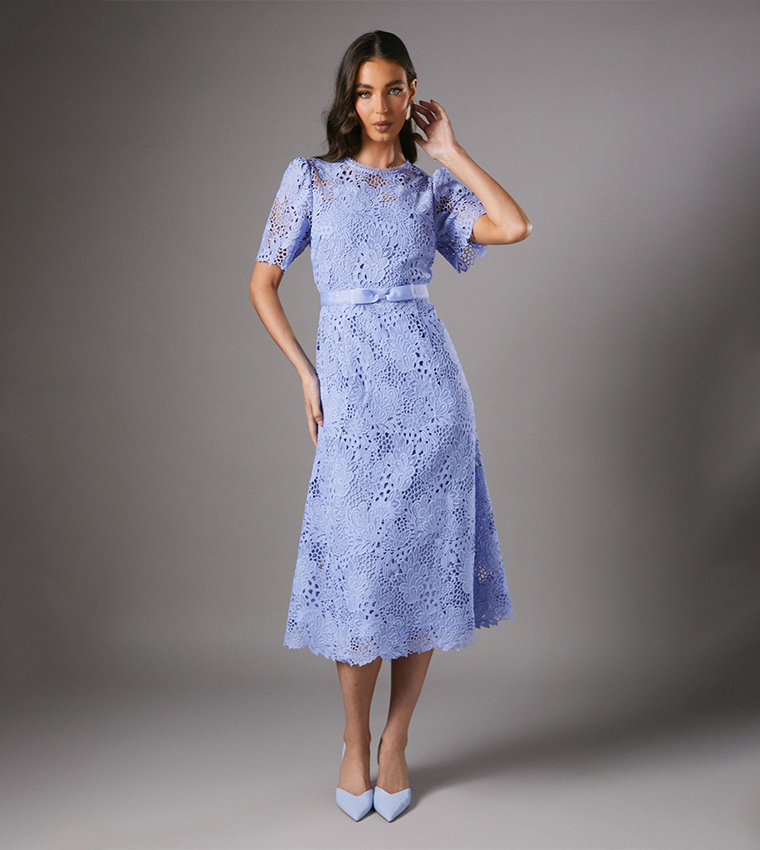 Bow Belt Lace Midi Dress